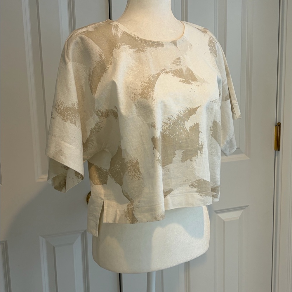 DKNY Top Taupe/Cream Cropped Boxy Top Size S - Picture 2 of 7
